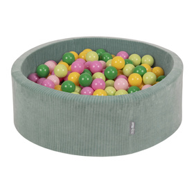 KiddyMoon Suchy basen okrągły STRIPES z piłeczkami 7 cm Іграшка пінопластовий басейн, зелений: світло-зелений-зелений-жовтий-пудрово-рожевий-рожевий