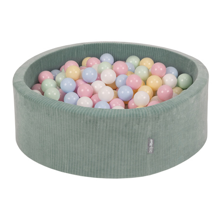 KiddyMoon Suchy basen okrągły STRIPES z piłeczkami 7 cm Іграшка пінопластовий басейн, зелений: пастельний блакитний-пастельний жовтий-білий-м’ята-пудровий рожевий