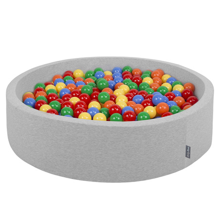 KiddyMoon Suchy basen okrągły z piłeczkami 7cm 120x30 Іграшка пінопластовий басейн, світло-сірий: жовтий-зелений-синій-червоний-помаранчевий