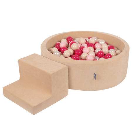 KiddyMoon Piankowy plac zabaw VELVET PPZP-OK30V-122 z piłeczkami Іграшка ігровий майданчик, беж піску: пастельний бежево-пудровий рожевий-перлина-темно-рожевий