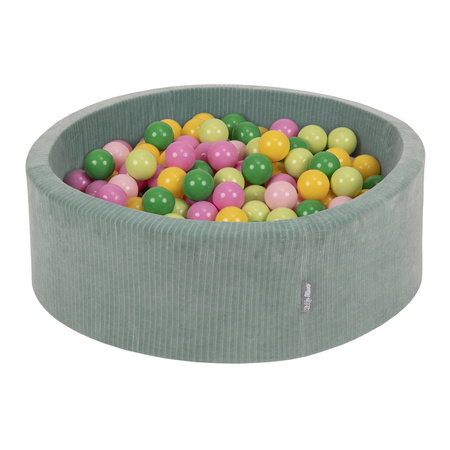 KiddyMoon Suchy basen okrągły STRIPES z piłeczkami 7 cm Іграшка пінопластовий басейн, зелений: світло-зелений-зелений-жовтий-пудрово-рожевий-рожевий