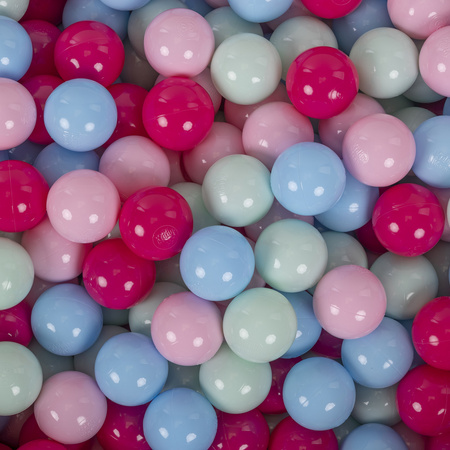 KiddyMoon Suchy basen okrągły z piłeczkami 7cm Zabawka basen piankowy, różowy: pudrowy róż-ciemny róż-babyblue-mięta