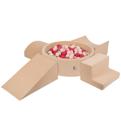 KiddyMoon Piankowy plac zabaw VELVET PPZP-OK30V-115 z piłeczkami Іграшка ігровий майданчик, беж піску: пастельний бежево-пудровий рожевий-перлина-темно-рожевий
