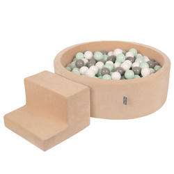 KiddyMoon Piankowy plac zabaw VELVET PPZP-OK30V-122 z piłeczkami Іграшка ігровий майданчик, беж піску: біло-сірий-м’ята