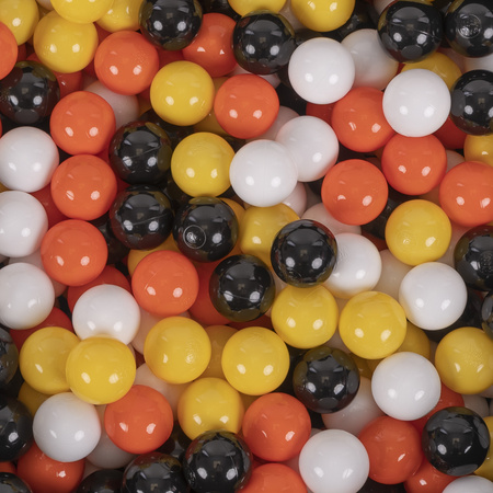 KiddyMoon Plastikowe piłeczki 7cm Zabawka zestaw kulek, czarny-biały-pomarańcz-żółty