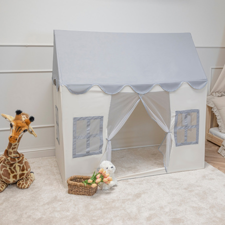 KiddyMoon Domek dla dzieci PH-002 z piłeczkami 7cm Zabawka namiot dla dzieci, white-grey: pastelowy beż-szary-biały-czarny