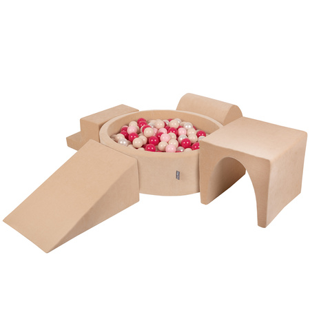KiddyMoon Piankowy plac zabaw VELVET PPZP-OK30V-125 z piłeczkami Іграшка ігровий майданчик, беж піску: пастельний бежево-пудровий рожевий-перлина-темно-рожевий