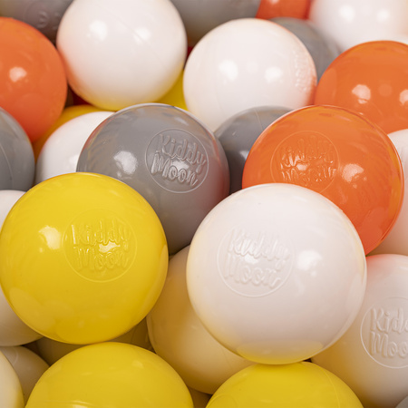 KiddyMoon Plastikowe piłeczki 6cm Іграшка набір кульок, жовтий-білий-сірий-помаранчевий