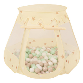 Namiot zamek NZ-100X z piłeczkami 7cm Іграшка намет для дітей, jasny beż: pastelowy beż-biały-mięta