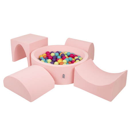 KiddyMoon Piankowy plac zabaw PPZP-OK30D-135 z piłeczkami Іграшка ігровий майданчик, рожевий: світло-зелений-жовтий-бірюзовий-помаранчевий-темно-рожевий-фіолетовий