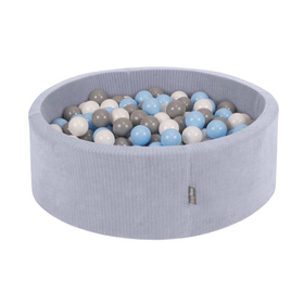 KiddyMoon Suchy basen okrągły STRIPES z piłeczkami 7 cm Zabawka basen piankowy, ciemnoszary: szary-biały-babyblue