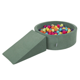 KiddyMoon Piankowy plac zabaw VELVET PPZP-OK30V-112 z piłeczkami Іграшка ігровий майданчик, зелене лісу: яскраво-зелений-жовтий-бірюзовий-помаранчевий-темно-рожевий-фіолетовий