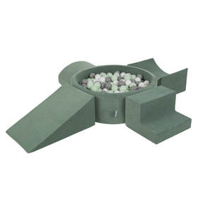 KiddyMoon Piankowy plac zabaw VELVET PPZP-OK30V-115 z piłeczkami Іграшка ігровий майданчик, зелень лісу: біло-сірий-м’ята