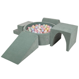 KiddyMoon Piankowy plac zabaw STRIPES PPZP-OK30VS-125 z piłeczkami Zabawka plac zabaw, zielony: pastelowy niebieski-pastelowy żółty-biały-mięta-pudrowy róż