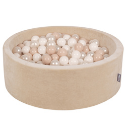 KiddyMoon Suchy basen okrągły VELVET z piłeczkami 7cm Іграшка пінопластовий басейн, бежевий