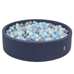 KiddyMoon Suchy basen okrągły z piłeczkami 7cm 120x30 Іграшка пінопластовий басейн, темно-синій: перлинно-сірий-прозорий-блакитний-м'ята