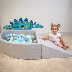 KiddyMoon Piankowy plac zabaw PPZP-TR30D-112 z piłeczkami Іграшка ігровий майданчик, світло-сірий: перлинно-сірий-прозорий-блакитний-м’ята