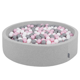 KiddyMoon Suchy basen okrągły z piłeczkami 7cm 120x30 Іграшка пінопластовий басейн, світло-сірий: біло-сірий-пудрово-рожевий