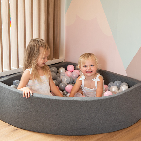 KiddyMoon Suchy basen okrągły z piłeczkami 7cm Zabawka basen piankowy, ciemnoszary: perła-szary-róż