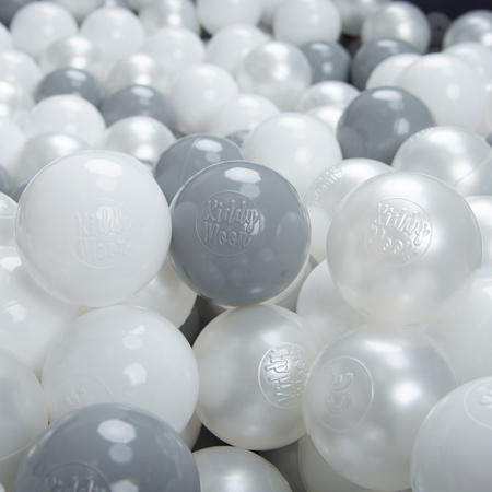 KiddyMoon Plastikowe piłeczki 6cm Іграшка набір кульок, біло-сірий-перлина