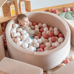 KiddyMoon Suchy basen okrągły z piłeczkami 7cm Іграшка пінопластовий басейн, бежевий