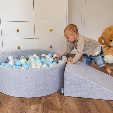 KiddyMoon Suchy basen okrągły z piłeczkami 7cm Zabawka basen piankowy, ciemnoszary: czarny-perła-złoty-szary