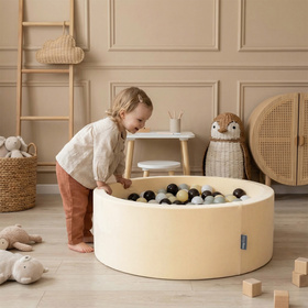 KiddyMoon Suchy basen okrągły z piłeczkami 7cm Іграшка пінопластовий басейн, маслянистий: пастельний блакитний-пастельний жовтий-білий-м’ята-пудрово-рожевий