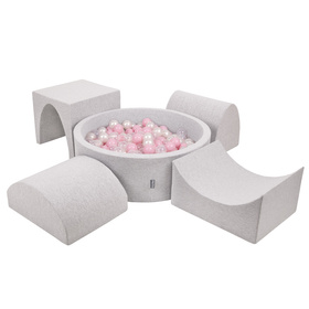 KiddyMoon Piankowy plac zabaw PPZP-OK30D-135 z piłeczkami Іграшка ігровий майданчик, світло-сірий: пудрово-рожевий- перлинний-прозорий
