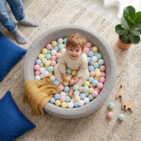 KiddyMoon Suchy basen okrągły ANAFI z piłeczkami 7cm Іграшка пінопластовий басейн, світло-сірий