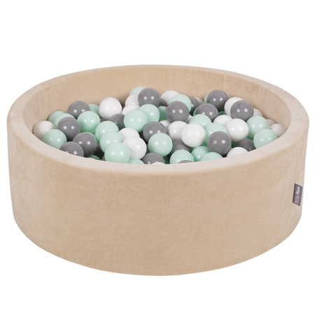 KiddyMoon Suchy basen okrągły VELVET z piłeczkami 7cm Іграшка пінопластовий басейн, бежевий