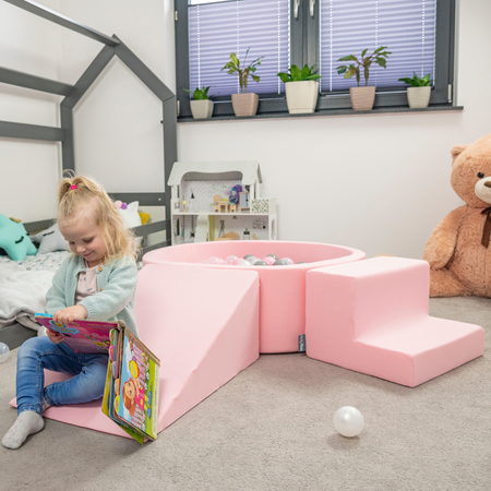 KiddyMoon Piankowy plac zabaw PPZP-OK30D-135 z piłeczkami Іграшка ігровий майданчик, рожевий: пастельний блакитний-пастельний жовтий-білий-м’ята-пудровий рожевий
