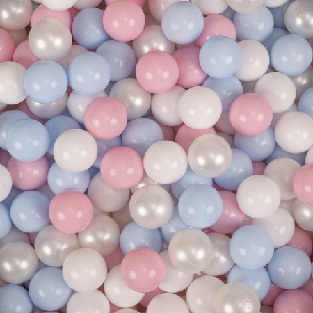 KiddyMoon Plastikowe piłeczki 7cm Zabawka zestaw kulek, pastelowy niebieski-perła-pudrowy róż-biały