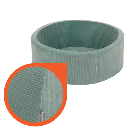 KiddyMoon Suchy basen okrągły STRIPES z piłeczkami 7 cm Zabawka basen piankowy, zielony: ciemny turkus-pastelowy beż-zielonoszary-łososiowy