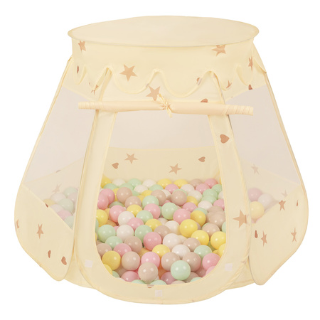 Namiot zamek NZ-100X z piłeczkami 7cm Іграшка намет для дітей, jasny beż: pastelowy beż-pastelowy żółty-biały-mięta-pudrowy róż