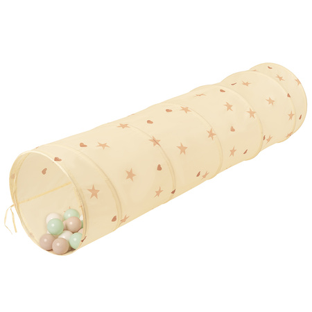 Tunel do zabawy TT-100X z piłeczkami 7cm Іграшка тунель, світло-бежевий: пастельний бежево-білий-м’ята