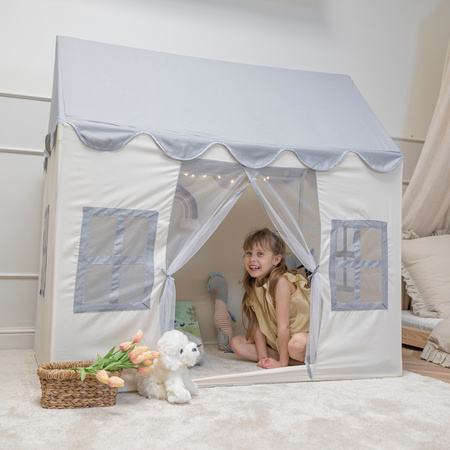 KiddyMoon Domek dla dzieci PH-002 z piłeczkami 7cm Zabawka namiot dla dzieci, white-grey: pastelowy beż-szary-biały-czarny