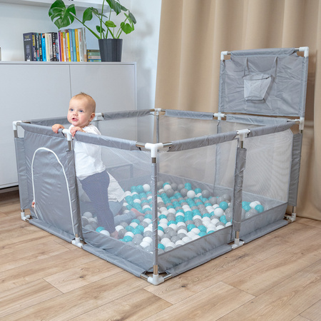 Boisko KK-100X z piłeczkami 6cm Іграшка манеж, сірий: сірий-білий-бірюзовий