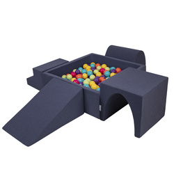 KiddyMoon Piankowy plac zabaw PPZP-KW30D-125 z piłeczkami Іграшка ігровий майданчик, темно-синій: світло-зелений-жовтий-бірюзовий-помаранчевий-темно-рожевий-фіолетовий