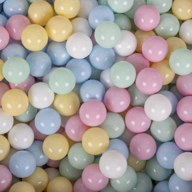 KiddyMoon Suchy basen okrągły STRIPES z piłeczkami 7 cm Zabawka basen piankowy, zielony: pastelowy niebieski-pastelowy żółty-biały-mięta-pudrowy róż