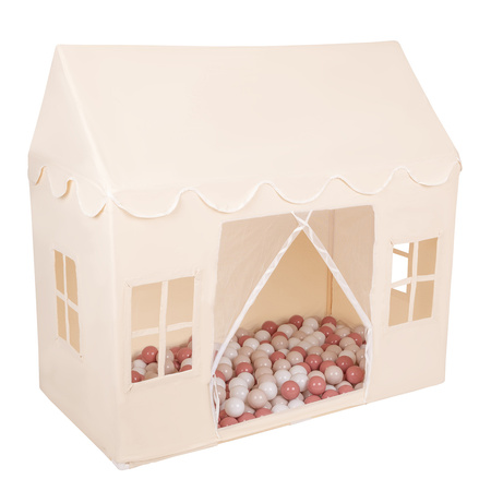 KiddyMoon Domek dla dzieci PH-001 z piłeczkami 7cm Zabawka namiot dla dzieci, natural: pastelowy beż-łososiowy-biały