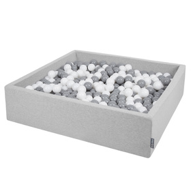 KiddyMoon Suchy basen kwadratowy z piłeczkami 7cm 120x30 Іграшка пінопластовий басейн, світло-сірий: біло-сірий