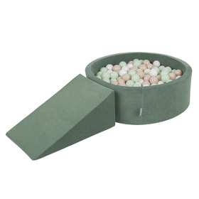 KiddyMoon Piankowy plac zabaw VELVET PPZP-OK30V-112 z piłeczkami Іграшка ігровий майданчик, зелень лісу: пастельний бежево-біло-м’ятний