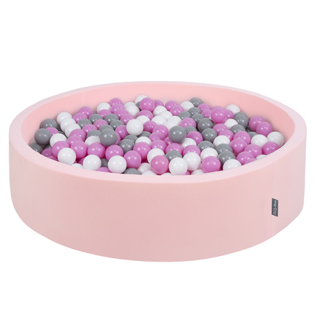 KiddyMoon Suchy basen okrągły z piłeczkami 7cm 120x30 Іграшка пінопластовий басейн, рожевий: сірий-білий-рожевий