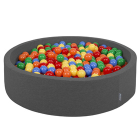 KiddyMoon Suchy basen okrągły z piłeczkami 7cm 120x30 Іграшка пінопластовий басейн, темно-сірий: жовтий-зелений-синій-червоний-помаранчевий