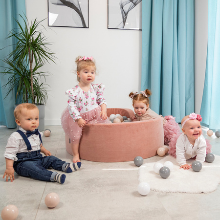 KiddyMoon Plastikowe piłeczki 7cm Zabawka zestaw kulek, pastelowy beż-szary-biały