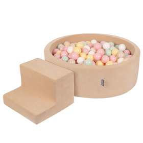 KiddyMoon Piankowy plac zabaw VELVET PPZP-OK30V-122 z piłeczkami Іграшка ігровий майданчик, пісочний беж: пастельний беж-пастельний жовтий-білий-м’ята-пудрово-рожевий