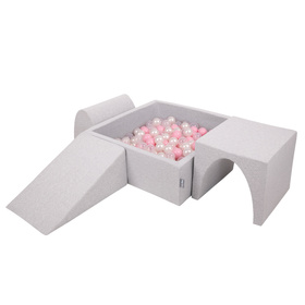 KiddyMoon Piankowy plac zabaw PPZP-KW30D-124 z piłeczkami Іграшка ігровий майданчик, світло-сірий: пудрово-рожевий-перлина-прозорий