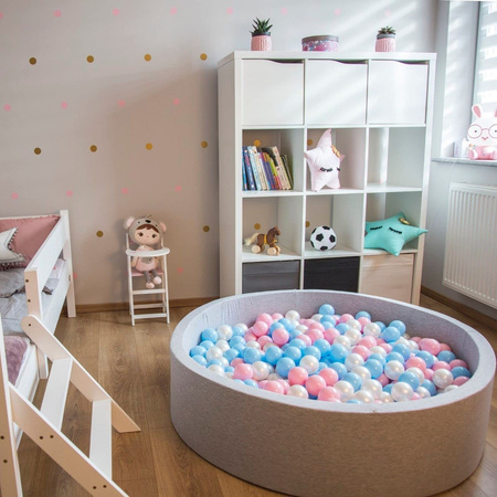 KiddyMoon Suchy basen okrągły z piłeczkami 7cm 120x30 Іграшка пінопластовий басейн, рожевий: пастельний блакитний-пастельний жовтий-білий-м’ята-пудрово-рожевий