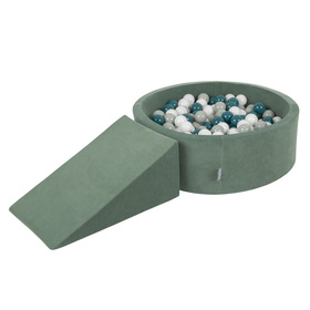 KiddyMoon Piankowy plac zabaw VELVET PPZP-OK30V-112 z piłeczkami Іграшка ігровий майданчик, зелень лісу: темний бірюзово-зелено-сірий-білий