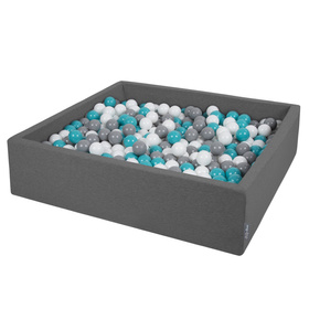 KiddyMoon Suchy basen kwadratowy z piłeczkami 7cm 120x30 Іграшка пінопластовий басейн, темно-сірий: сірий-білий-бірюзовий